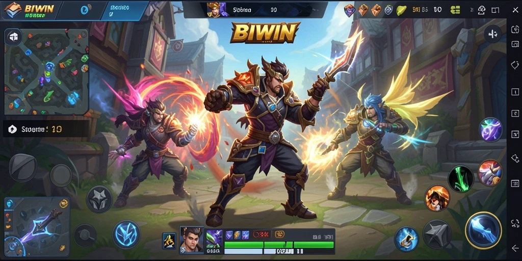 Screenshot gameplay BIWIN menunjukkan aksi intens di arena MOBA.