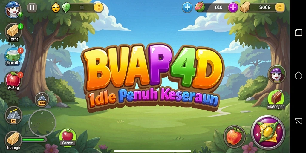 Tangkapan layar gameplay BUAH4D yang menampilkan kebun buah yang berkembang.