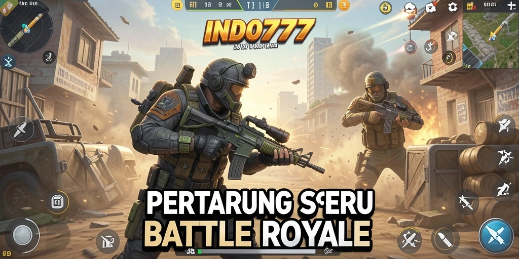 Tampilan seru gameplay Battle Royale di INDO777 saat pertarungan berlangsung.