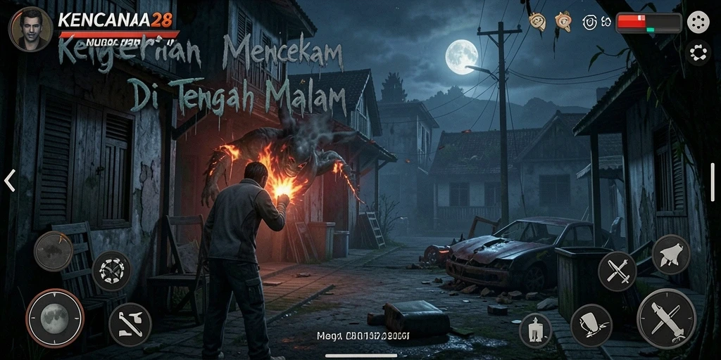 Tampilan gameplay KENCANA28 yang menyeramkan dan menegangkan.