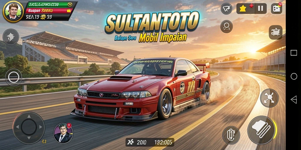 Screenshot gameplay SULTANTOTO menampilkan balapan seru dengan mobil balap cepat.